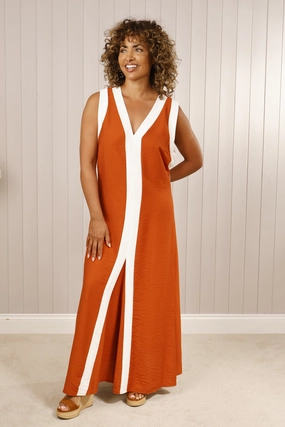 Marie Maxi Dress Rust LayeredHemline Versatile Touch