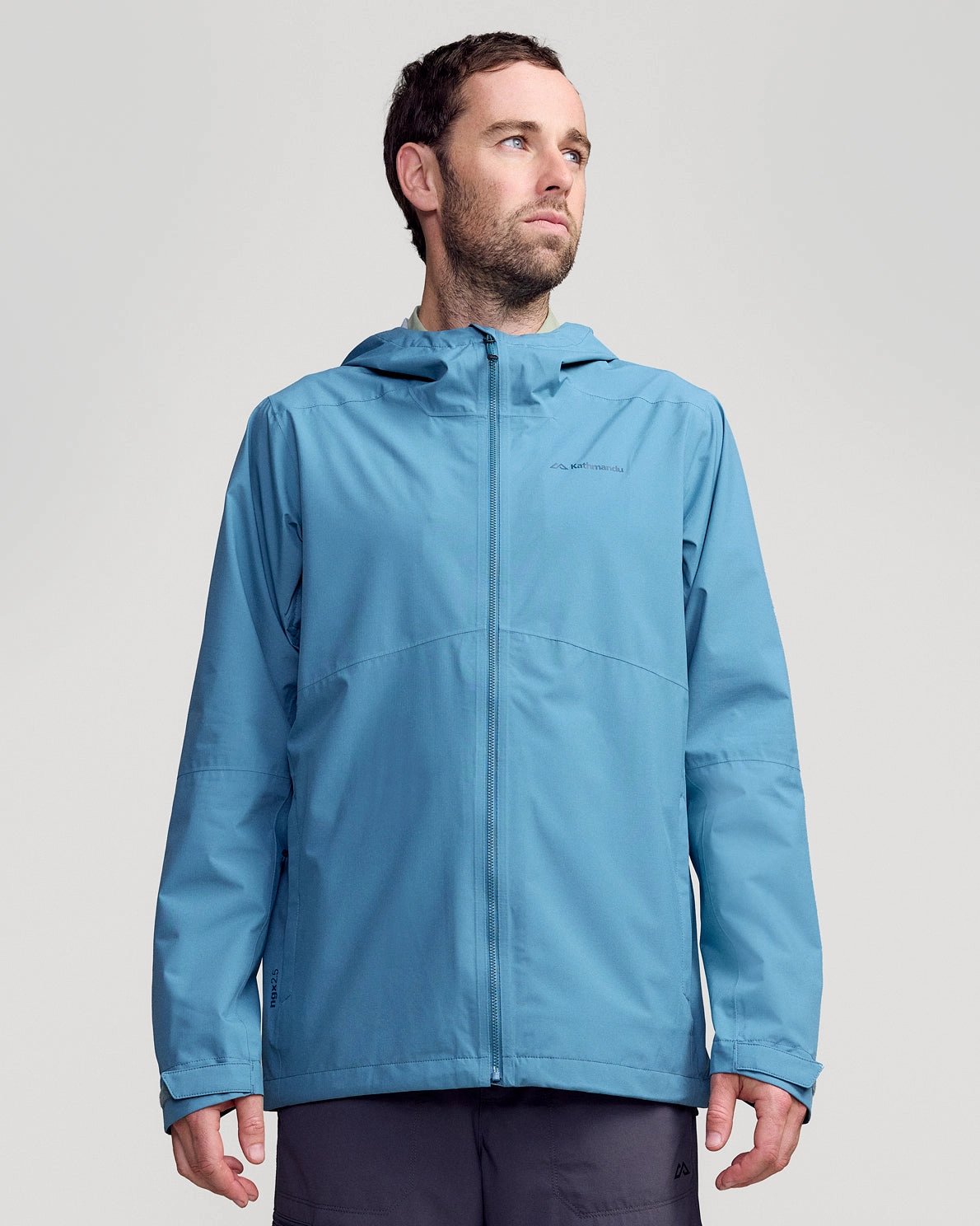 ThermalReflective Two Way Zipper Men's Trailhead Stretch 2.5L Rain Jacket - Washed Blue