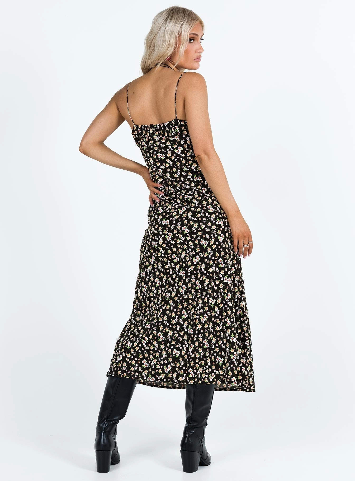 Lightweight Wear Fashionable Wear Kaplan Midi Dress Black / White Floral