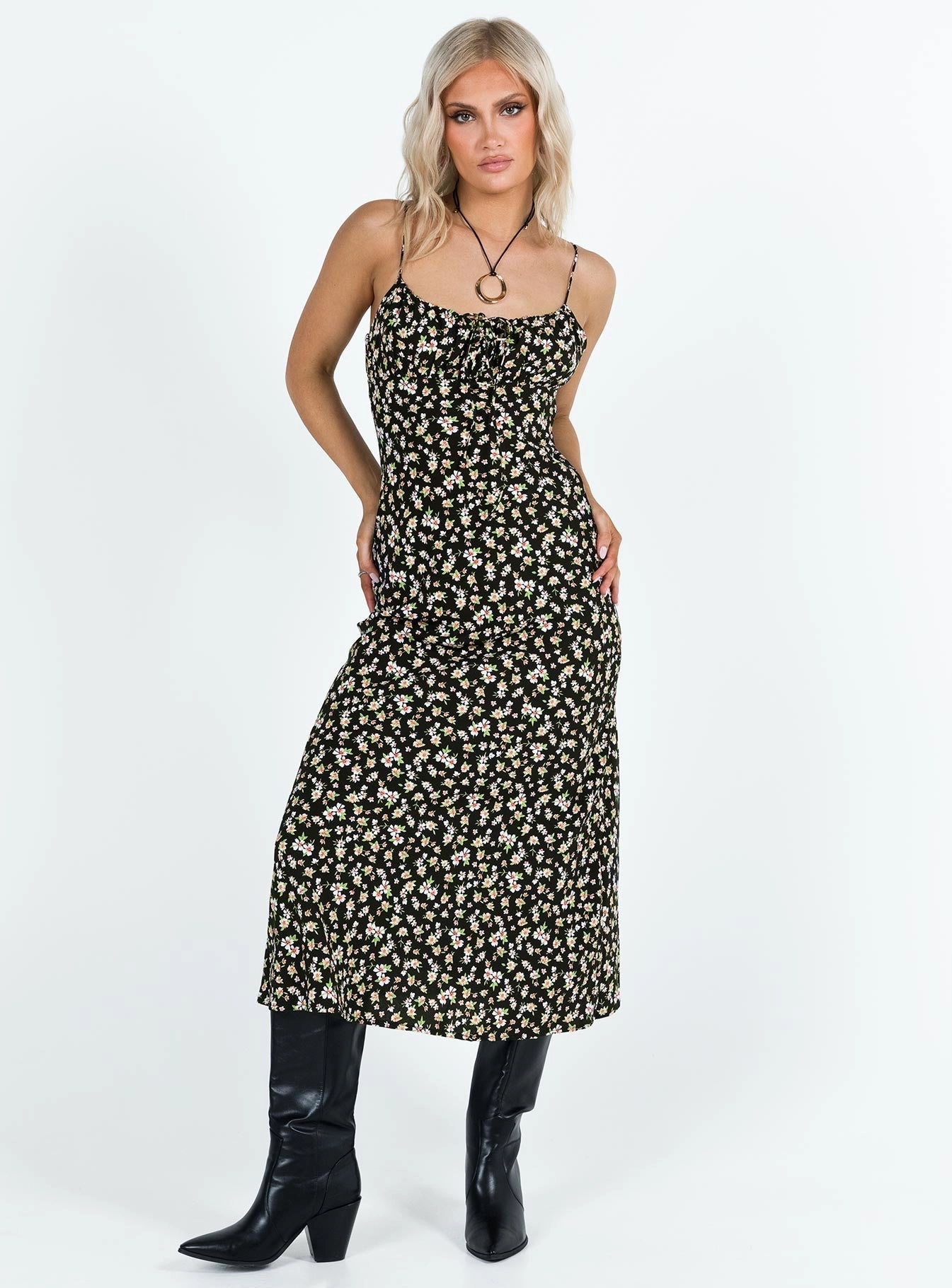 Kaplan Midi Dress Black / White Floral FadeResistantColor