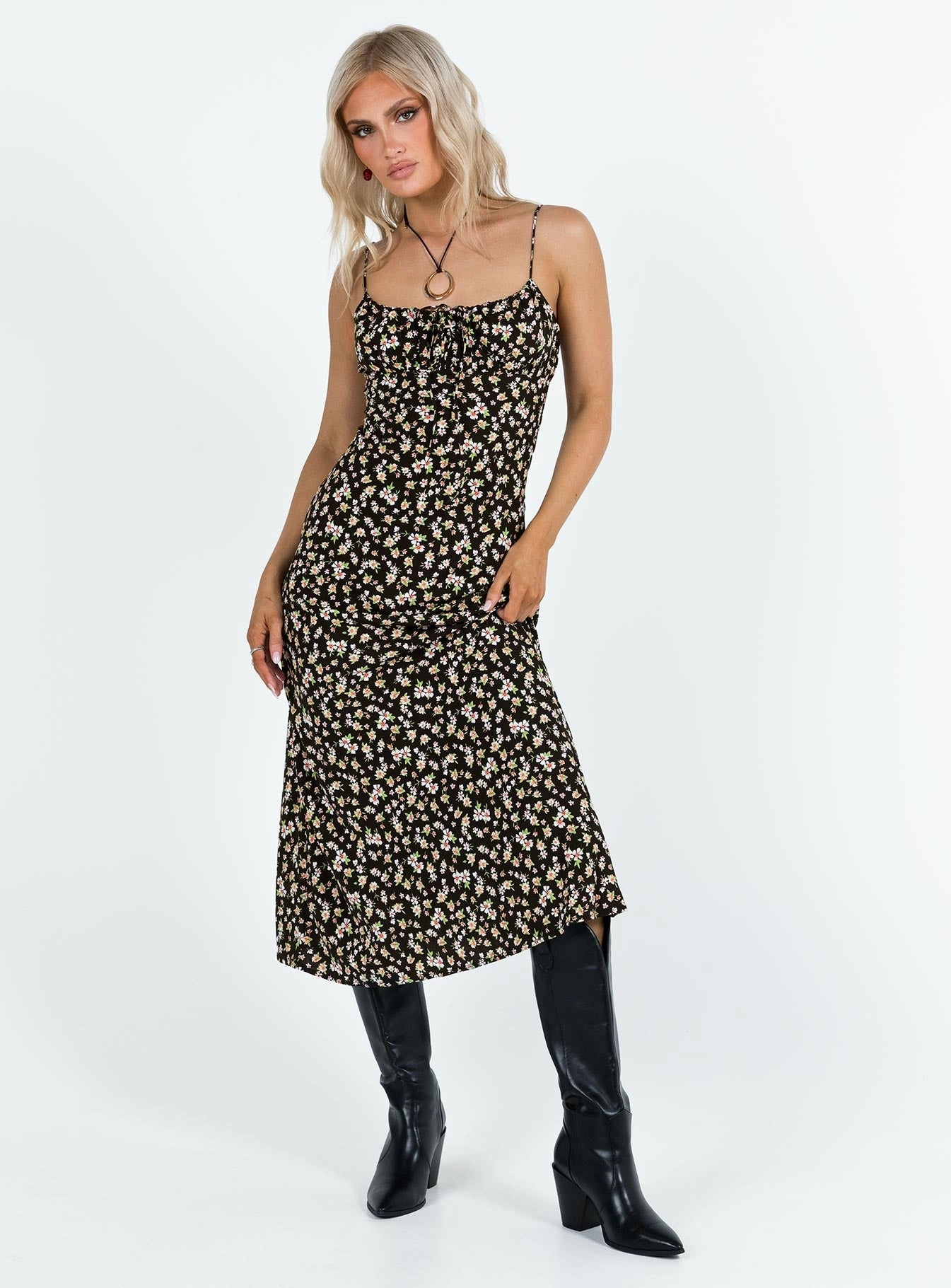 Shape Retention Kaplan Midi Dress Black / White Floral