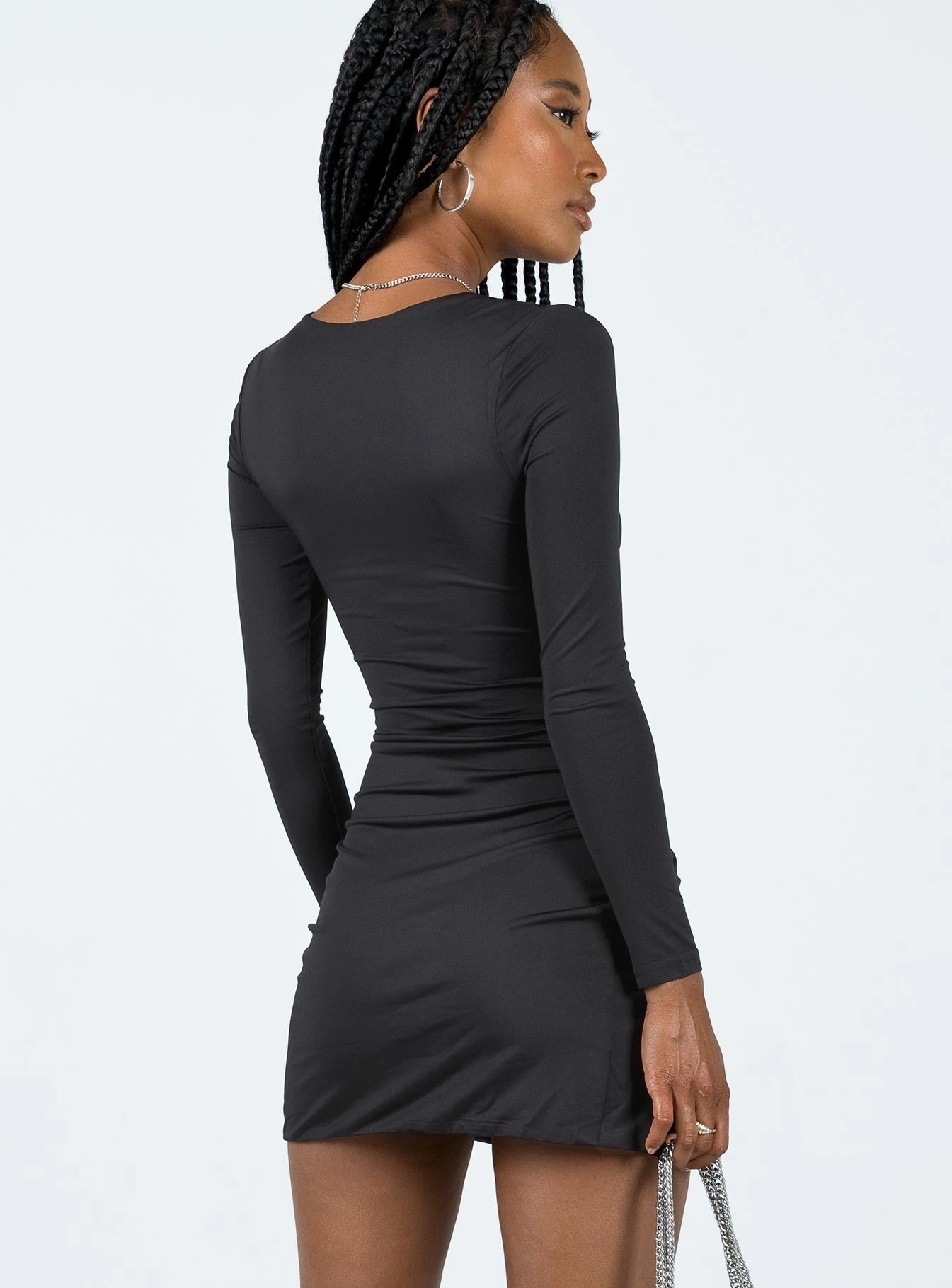 Maxam Long Sleeve Mini Dress Black Modern Lines