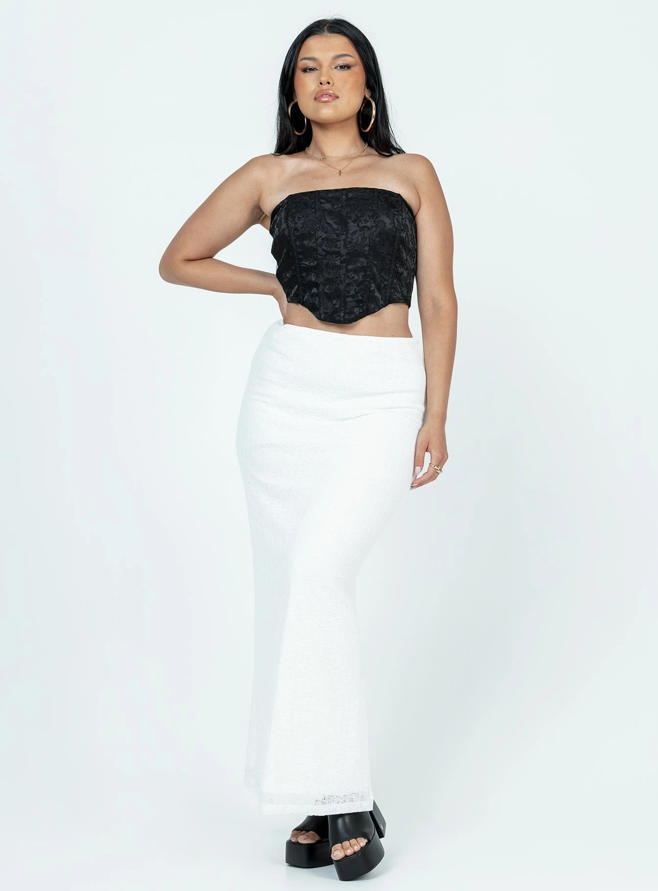 Elasticized Hem Sophisticated Mood Maynard Maxi Skirt White