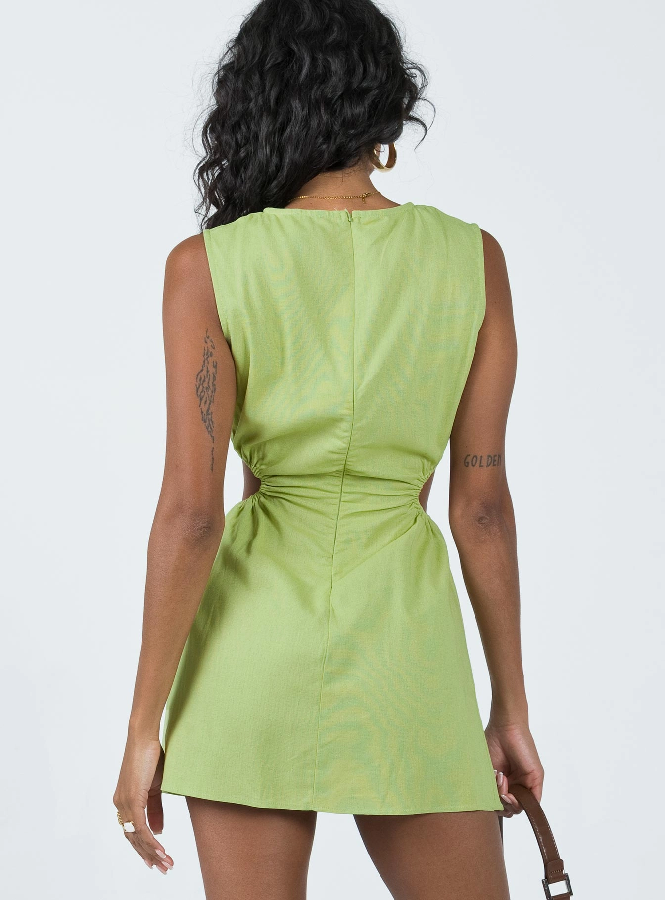 Mayzie Mini Dress Green Neutral Flow Comfortable Design Wear