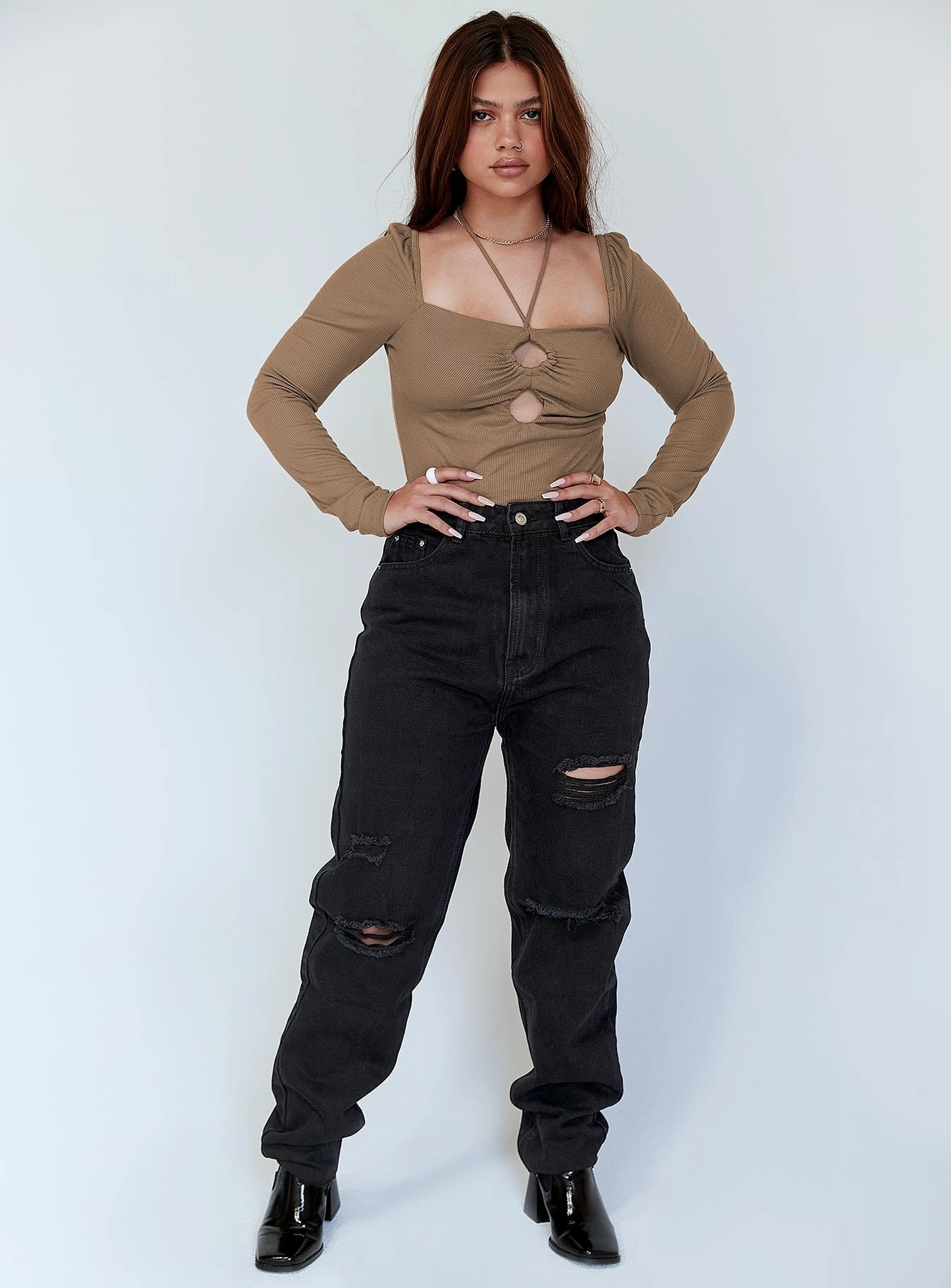 Melody Ripped Straight Leg Jeans Black Simple clothing Urban Explorer Evening Stroll Casual Friday