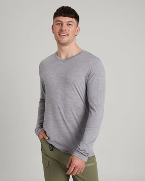 Ultimate Layer Comfy Knit Layer Men's 100% Merino Long Sleeve V-Top - Mid Grey Marle