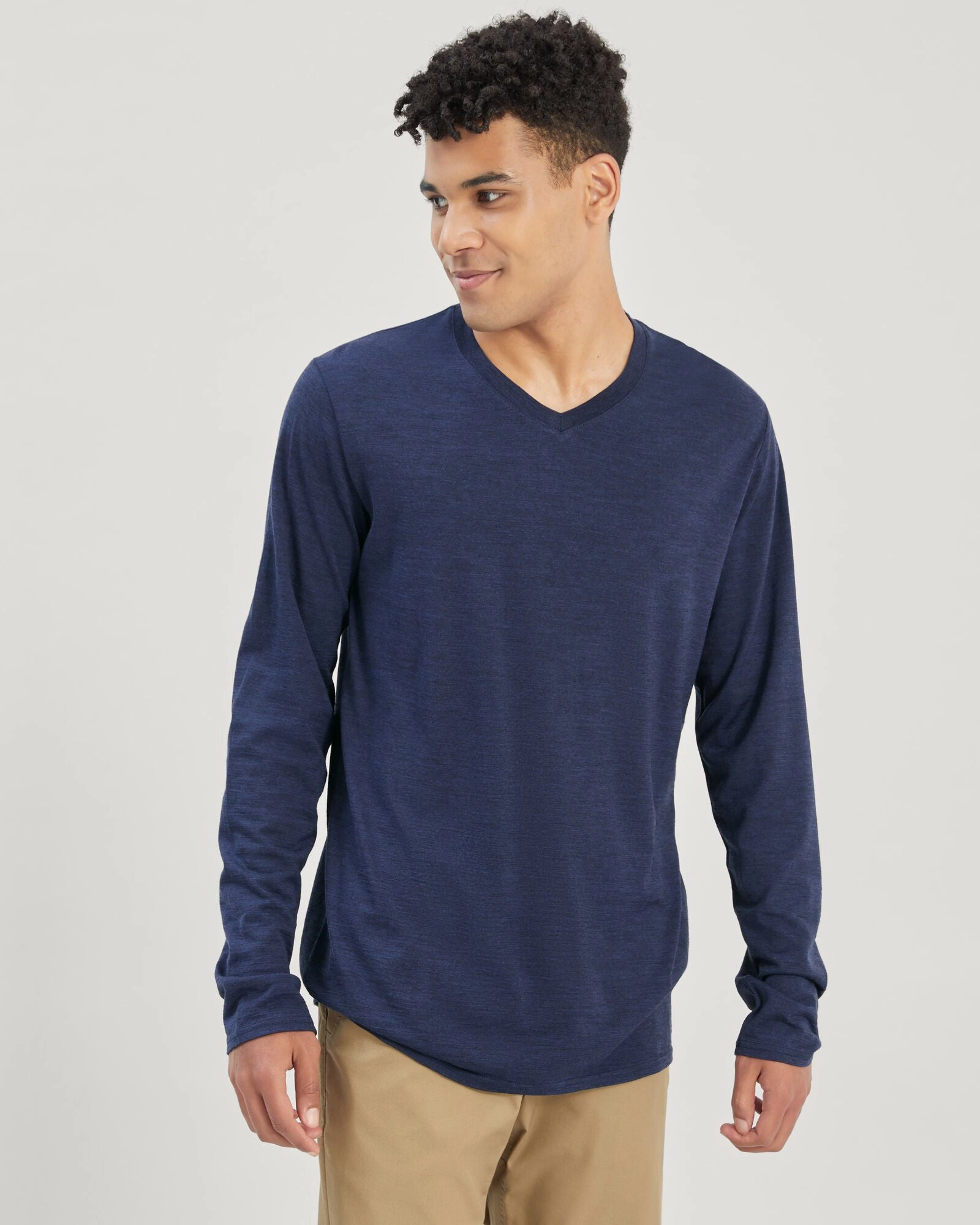Seasonal Layer Perfect Warmth Men's 100% Merino Long Sleeve V-Top - Midnight Navy Marle