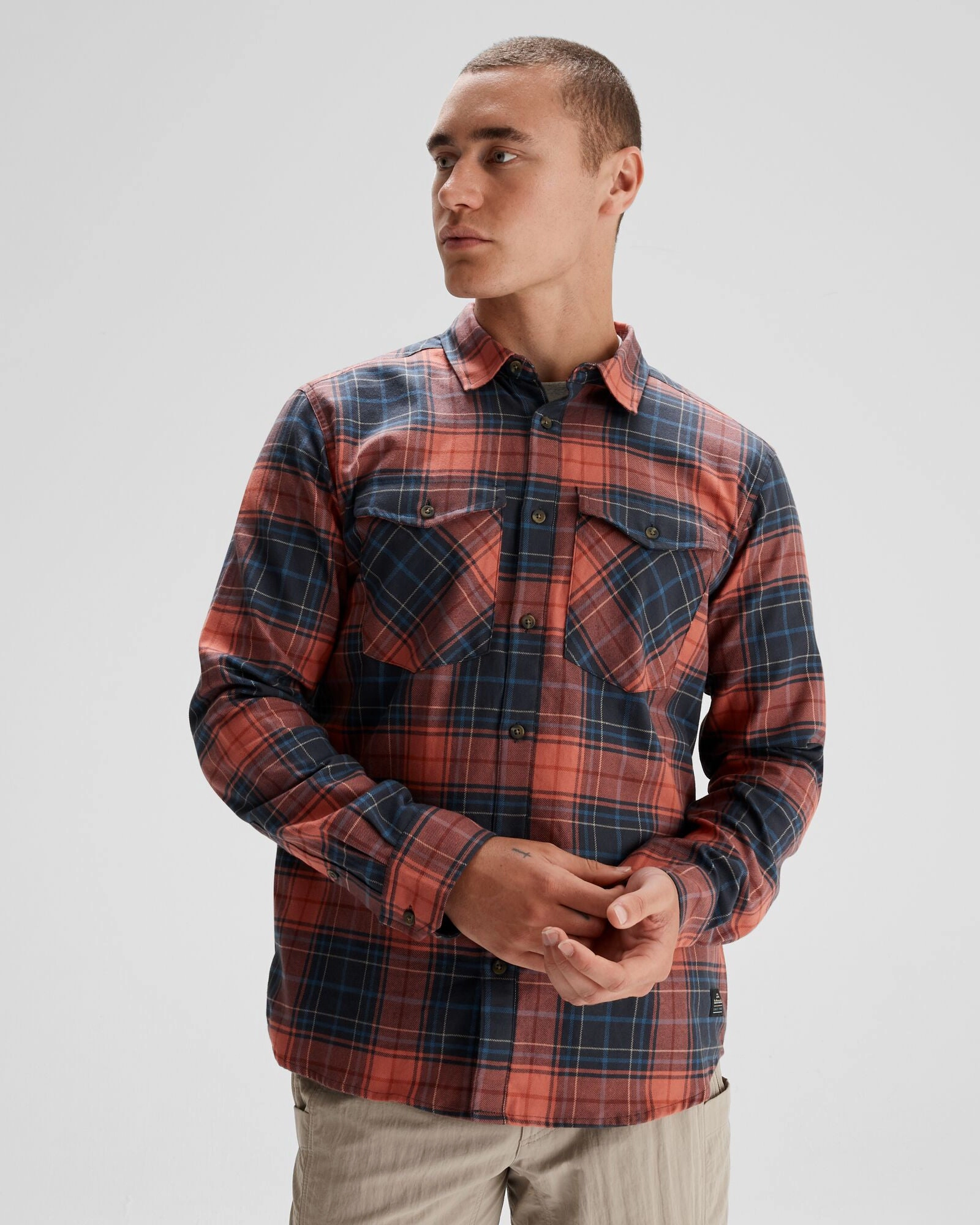 Camouflage Print Non Irritating Seams Men's Carrillon HF Long Sleeve Shirt - Hillside Plaid Spicy Chilli Pepper