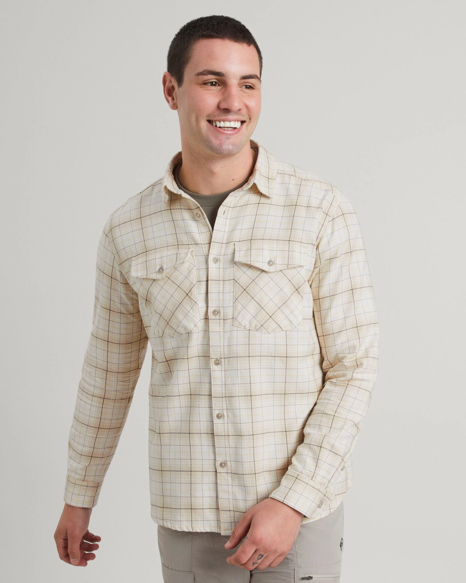 Bold Statement Vibrant color Men's Carrillon HF Long Sleeve Shirt - Natural/Sunlit Check