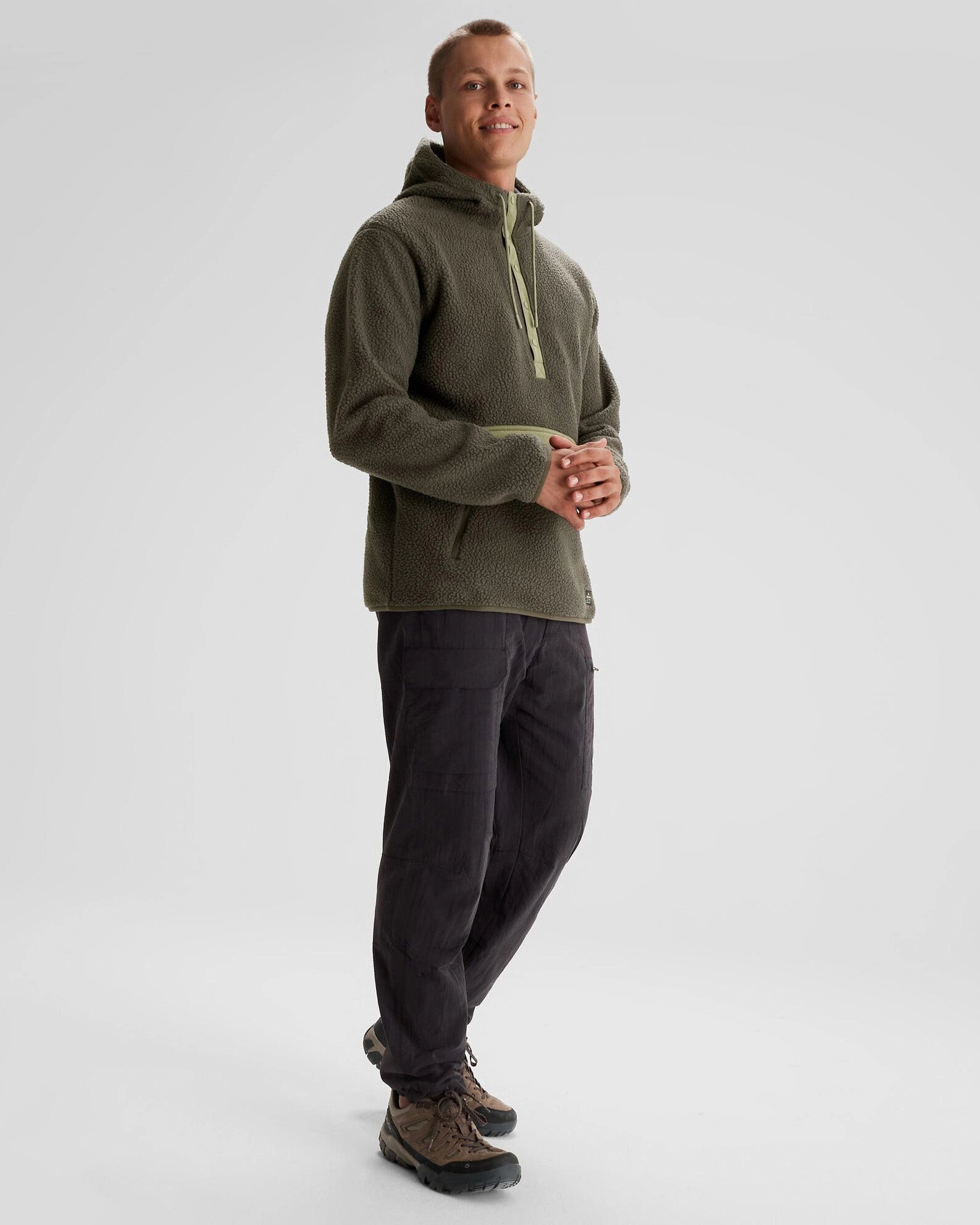 Men's Co-Z High Pile Hooded Pullover  - Dark Moss Casual Warmth