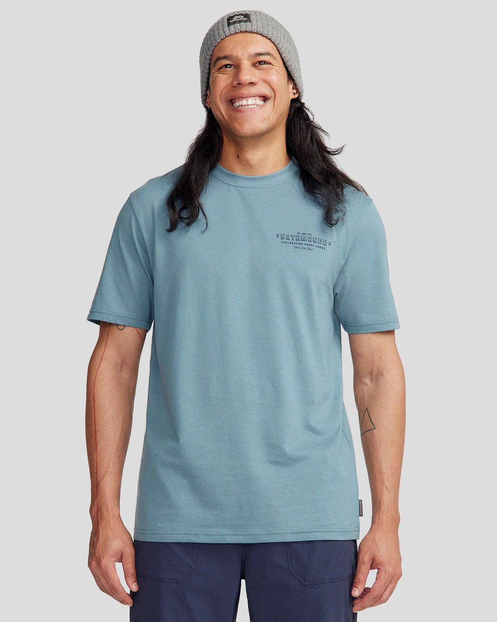 Snag Resistant Surface Modern Twist Men's Exploration Organic Cotton T-shirt - Washed Blue
