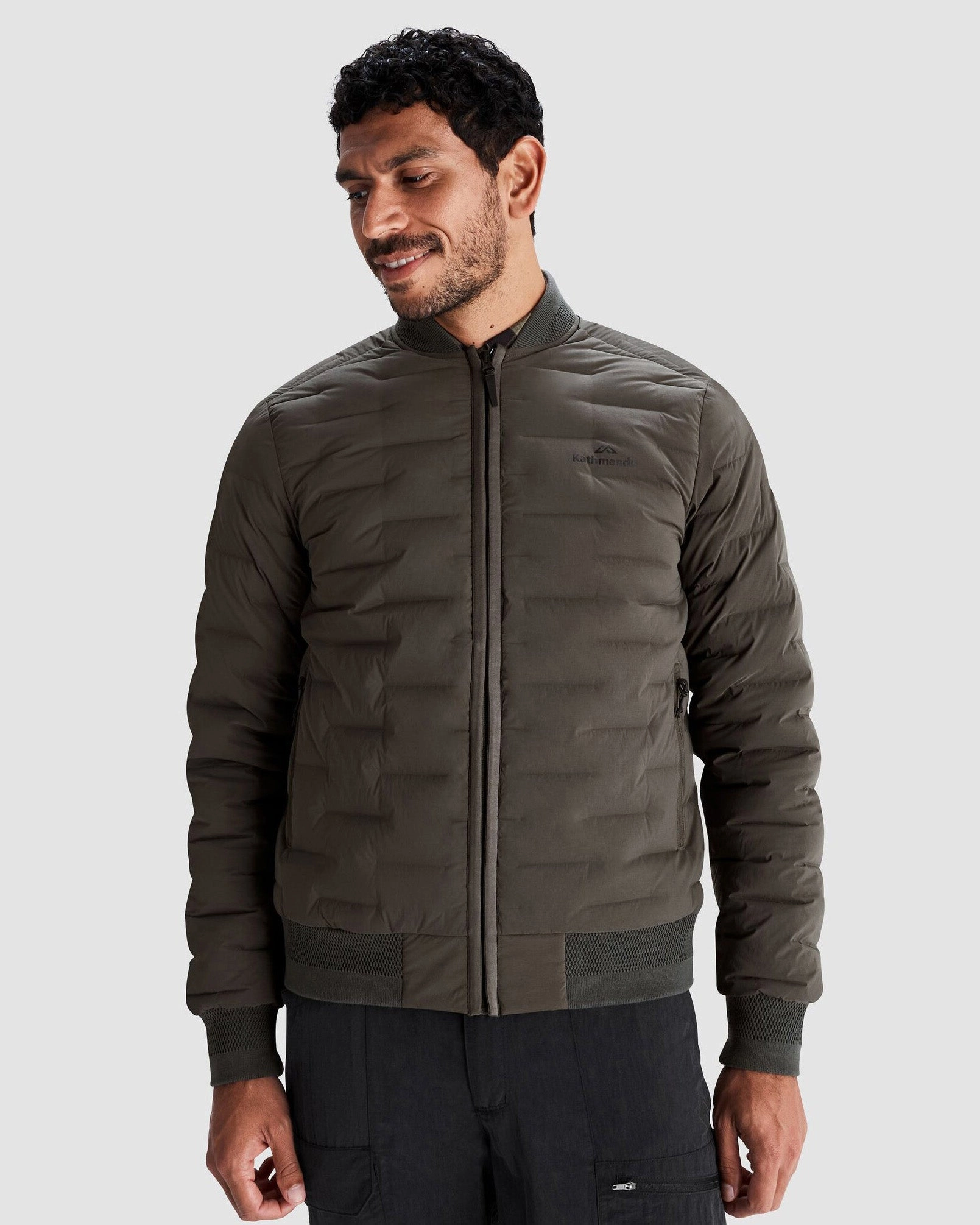 Men's Federate Stretch Down Bomber Jacket - Dark Moss Breathable Softshell Layer Clean Fit