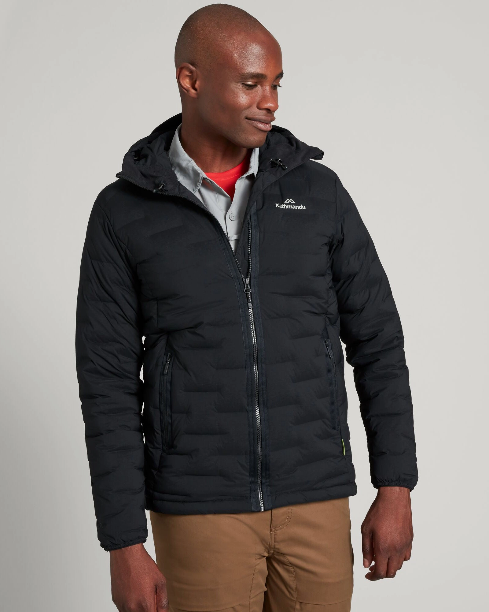 Men's Federate Stretch Hooded Down Jacket - Black Sustainable Packaging