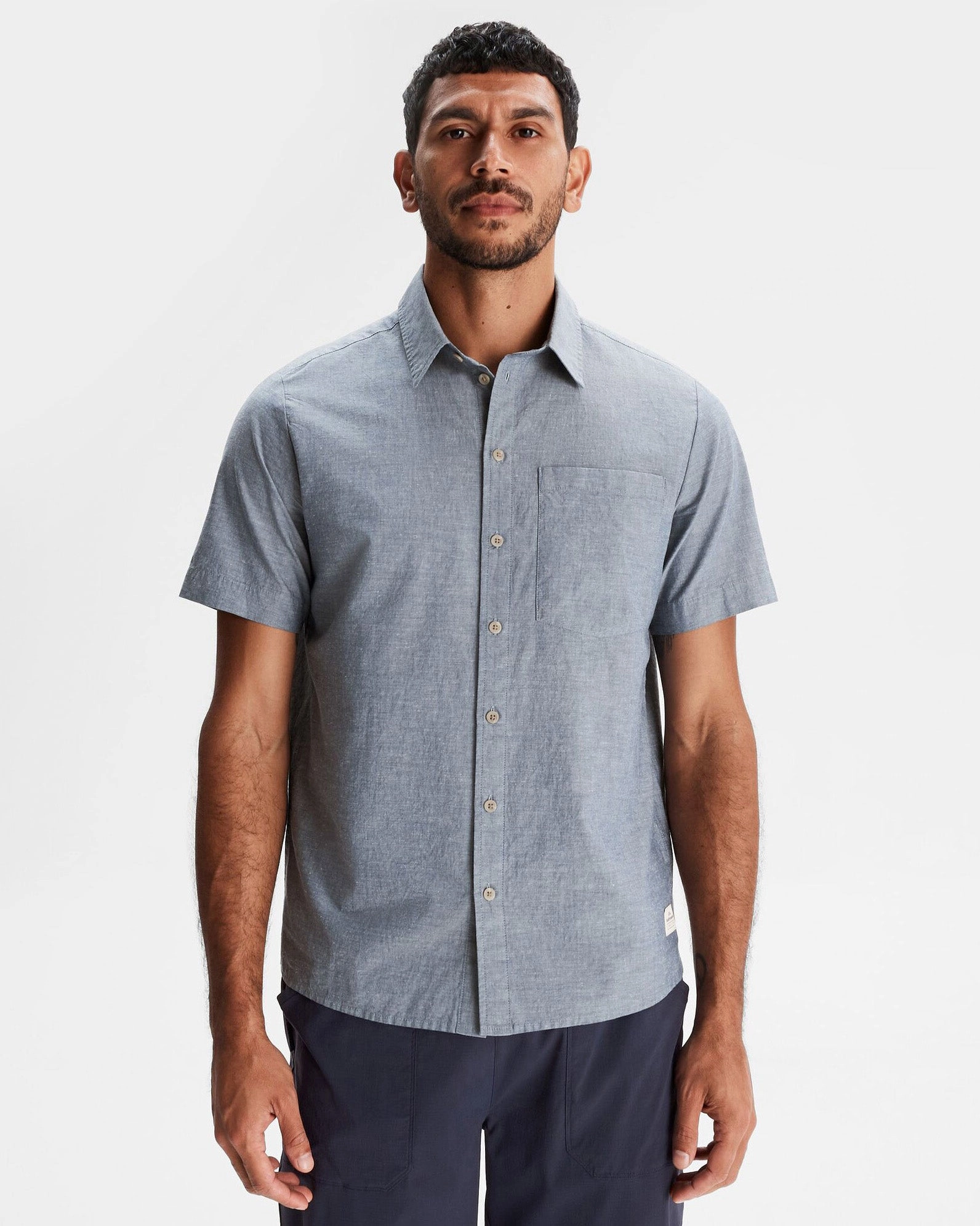 Matte Look Anti Static Lining Men's Flaxton LT Short Sleeve Shirt - Chambray Blue