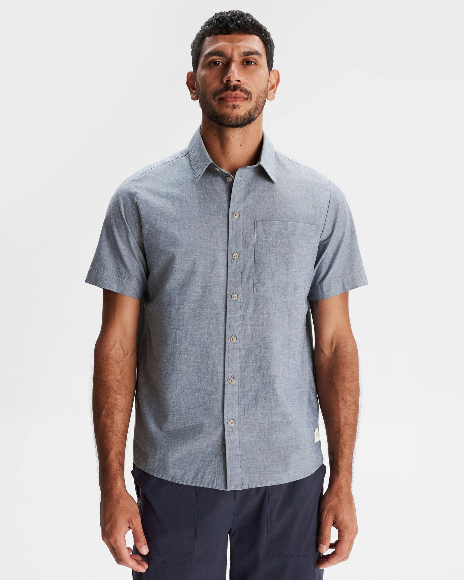 Men's Flaxton LT Short Sleeve Shirt - Chambray Blue Cozy Feel