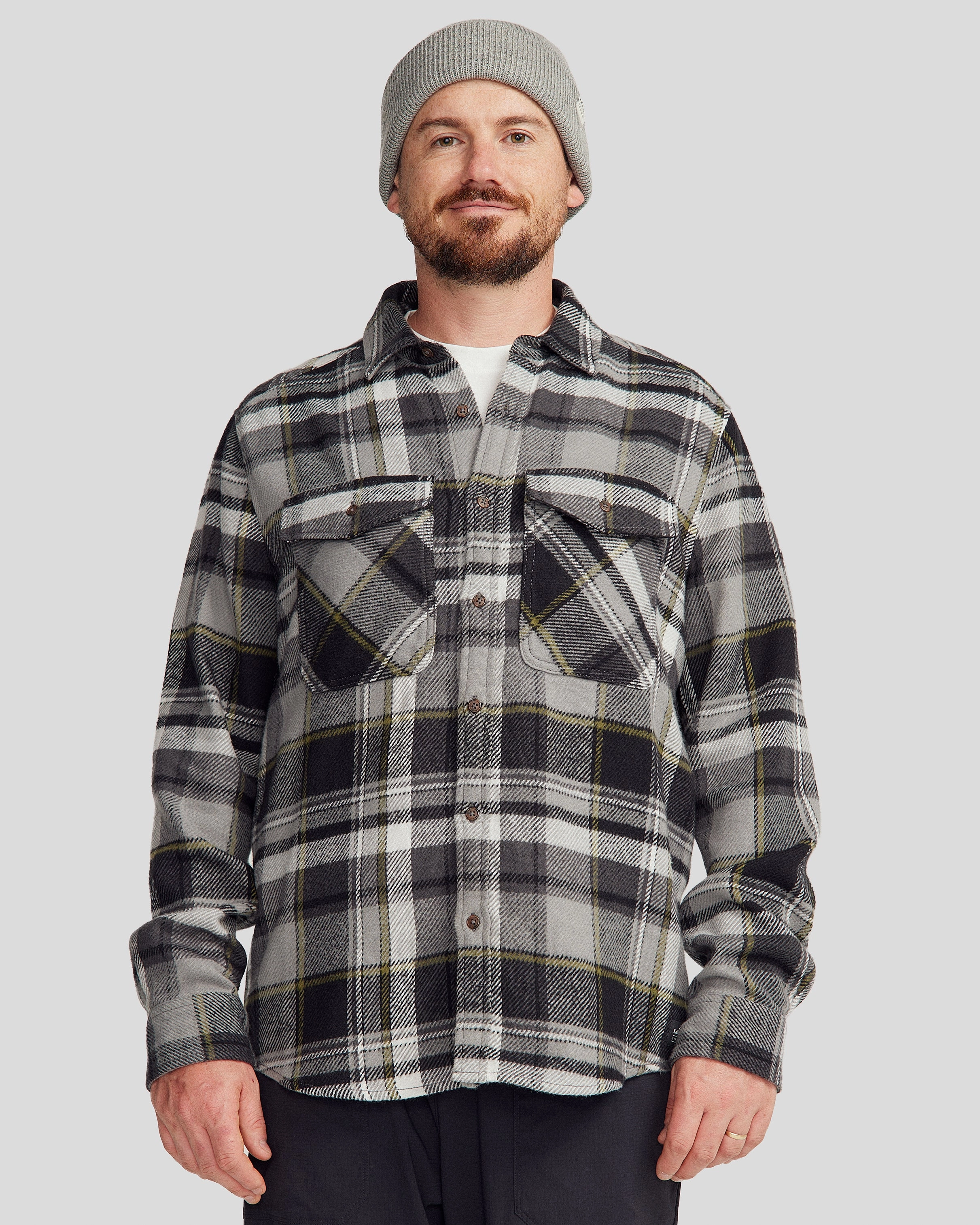 Street Style Men's Huntly Long Sleeve Shirt - Hut Plaid Steel Grey