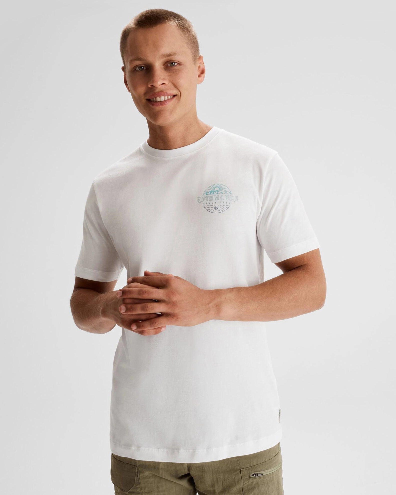 Modern Smart Men's Kathmandu Logo Faded Organic Cotton T-shirt - White