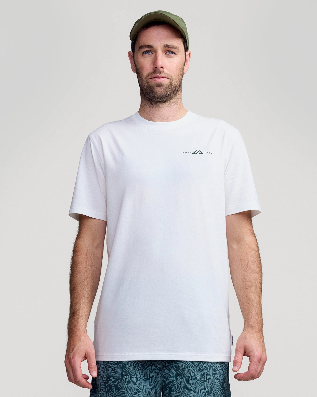 Daily Trend Look Vintage Wash Men's Mountain Rays Organic Cotton T-shirt - White