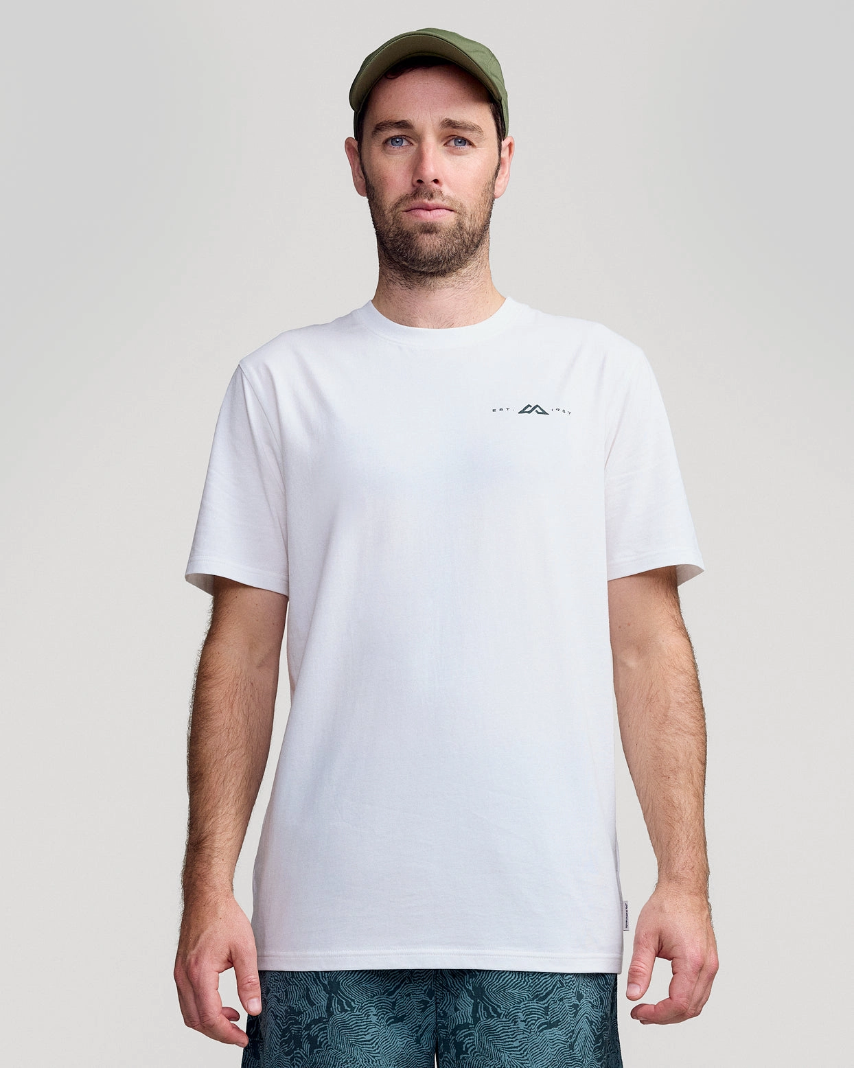 Everyday Style Sublimation Printed Collar Men's Mountain Rays Organic Cotton T-shirt - White