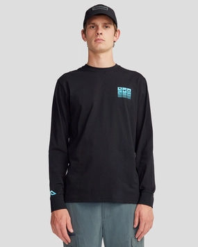 Men's Mountain Triptych Organic Cotton Long Sleeve T-shirt - Black Stingray Trendy All-Day Stretchable Armholes