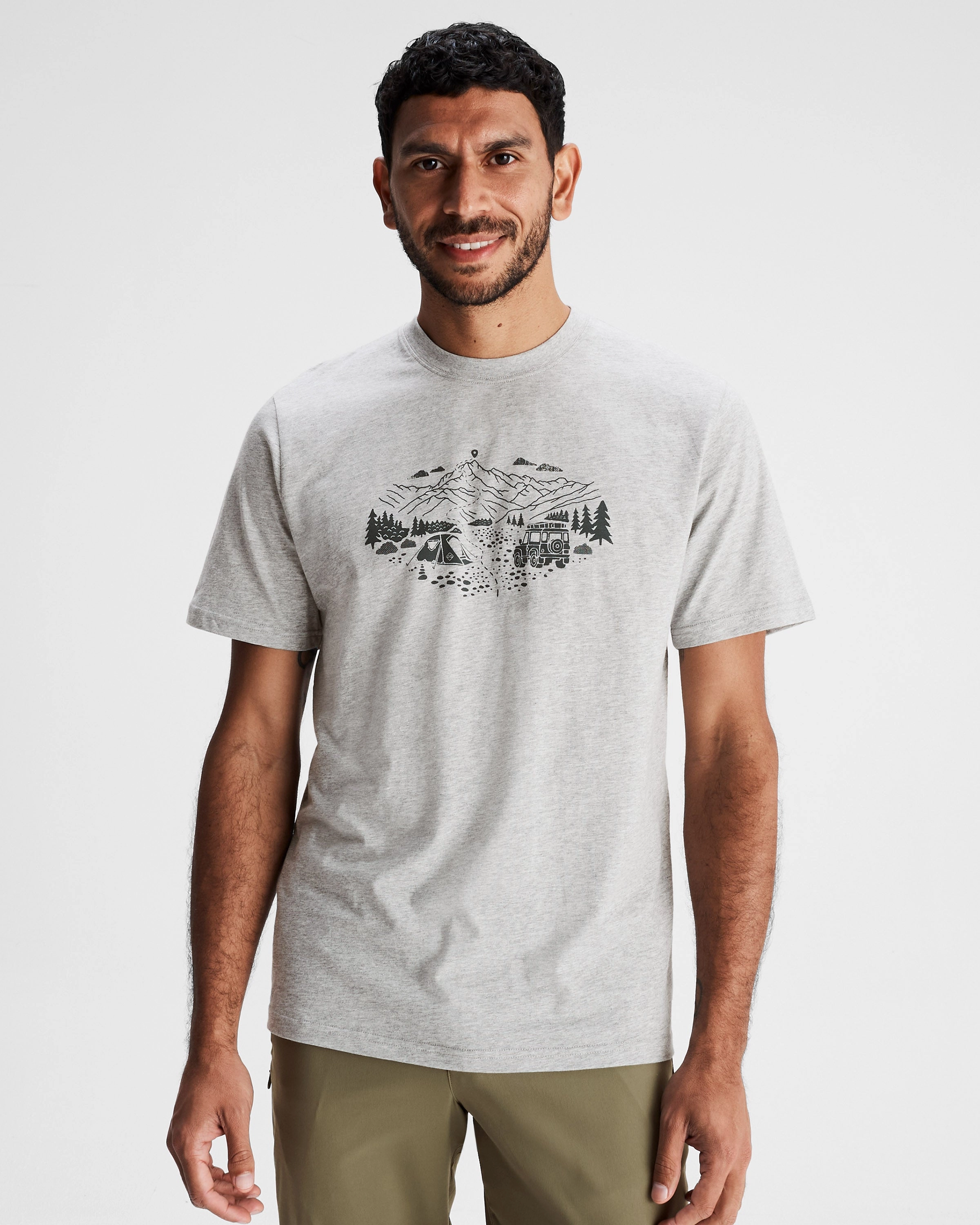 Men's Ridgeline Organic Cotton T-shirt - Light Grey Marle Geometric Print