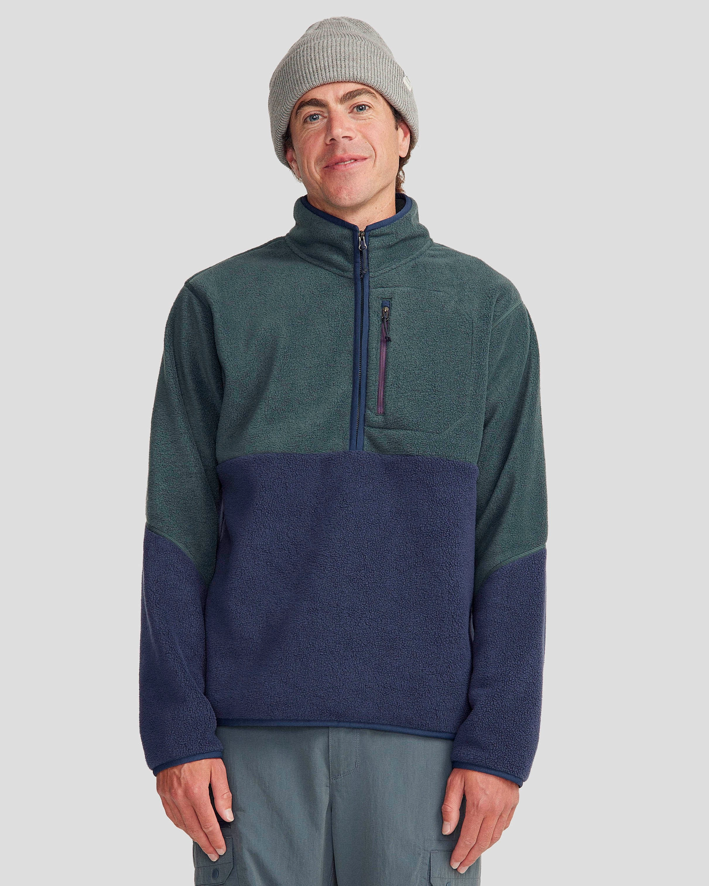 Versatile Fit Warm Touch Men's Trailhead Fleece 1/4 Zip Pullover - Deep Forest/Pure Navy
