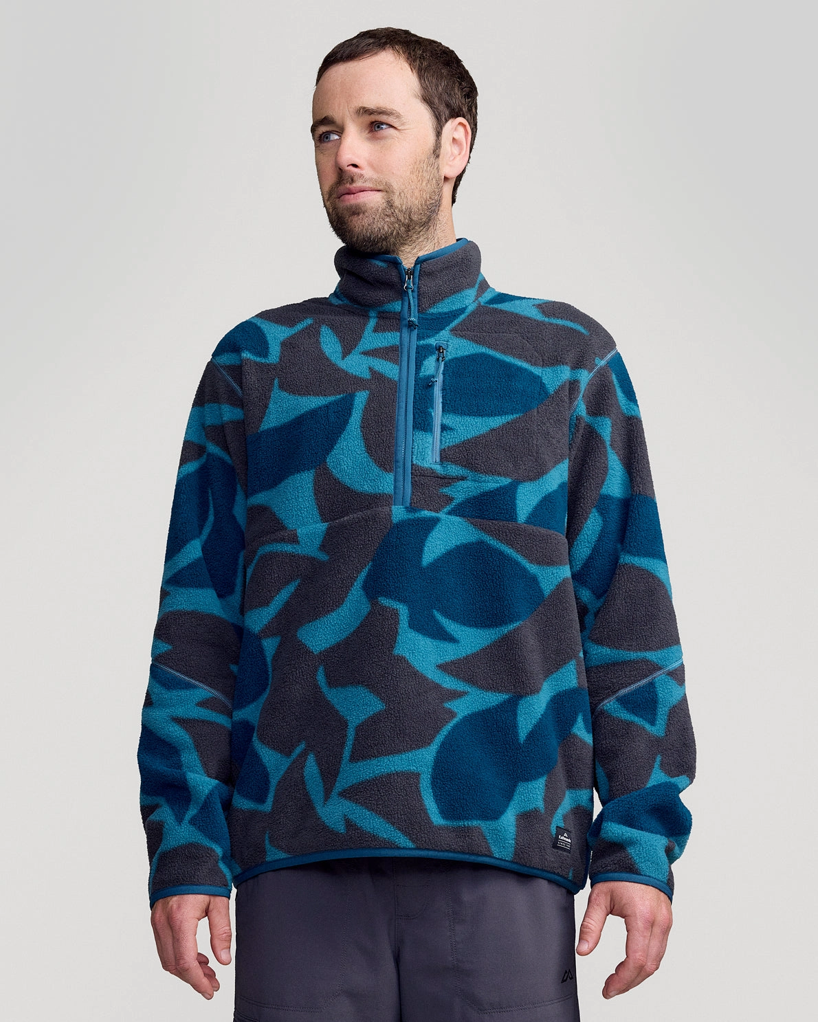 All Day Fit Men's Trailhead Fleece 1/4 Zip Pullover - Washed Blue Forest Floor Print
