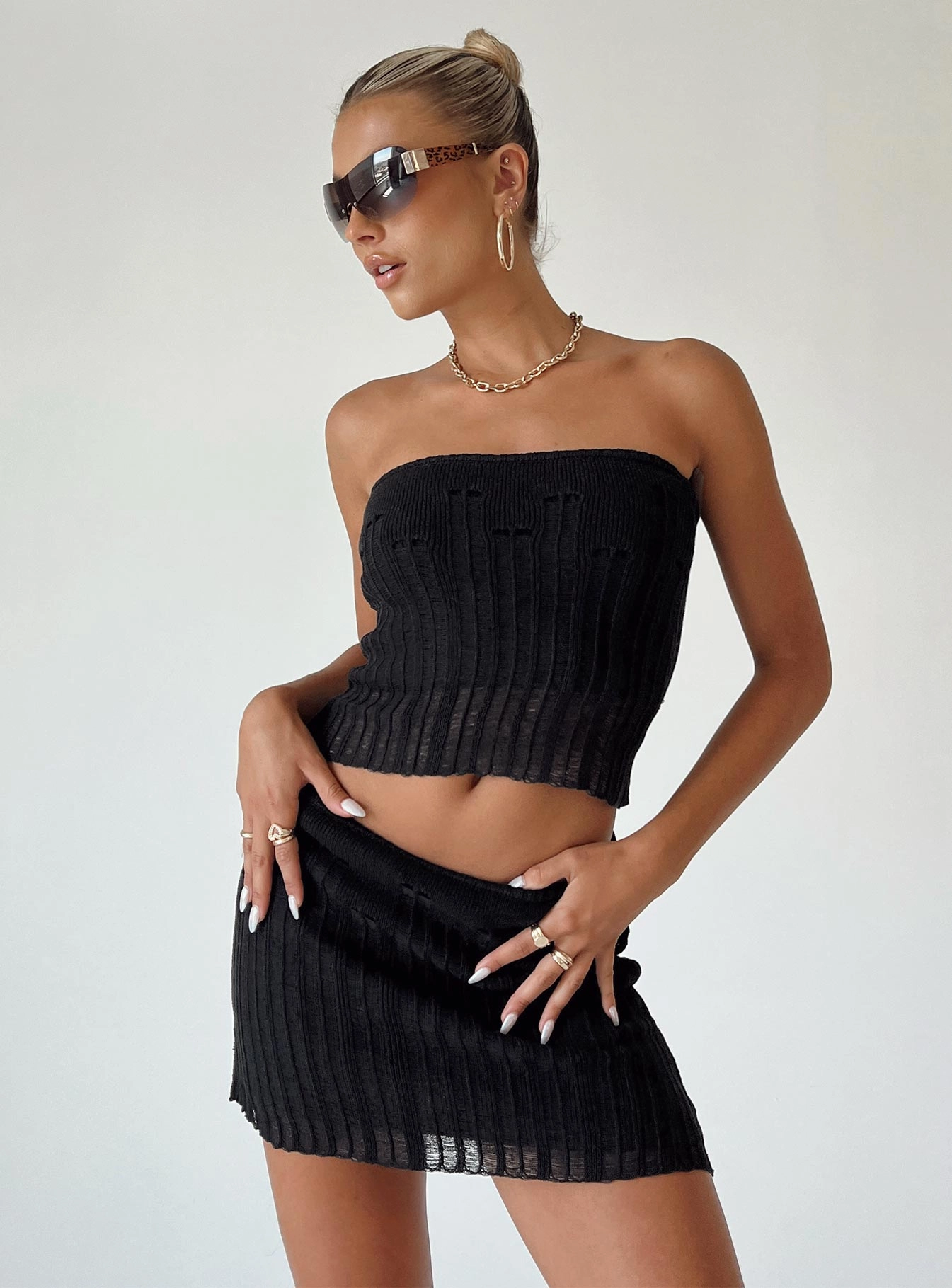 Macaulay Knit Mini Skirt Black Reinforced Hemline