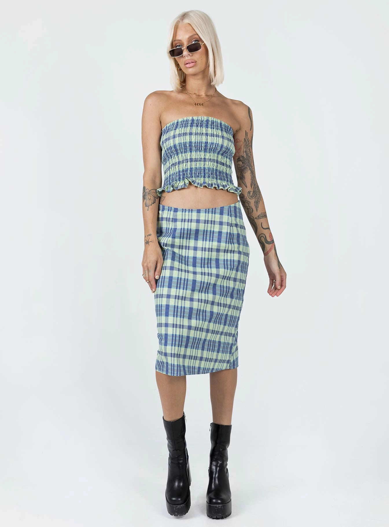 Motel Harriet Skirt Colourpop Check Blue Hygienic Coating Easy Outfit