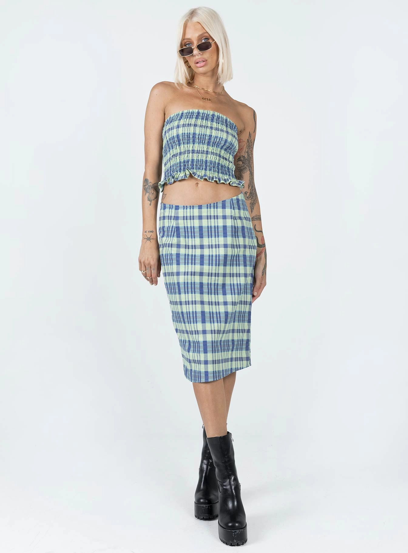 Motel Harriet Skirt Colourpop Check Blue Heritage Inspired