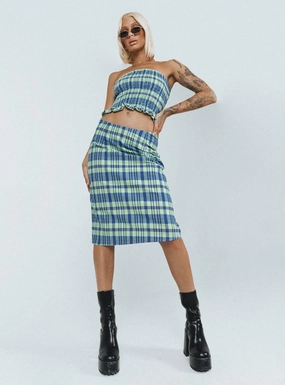 Motel Harriet Skirt Colourpop Check Blue Draped Design Winter Staple