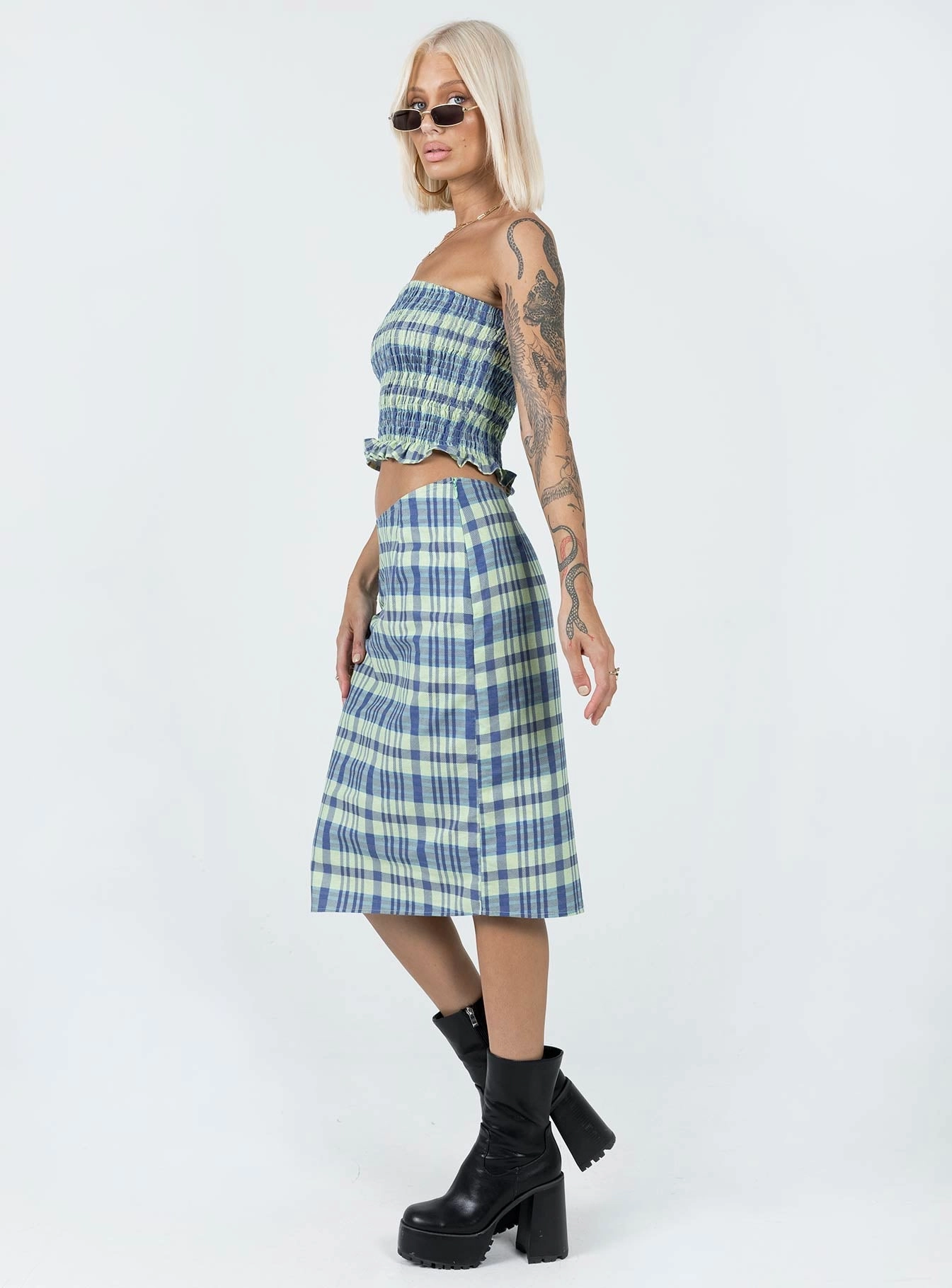 Motel Harriet Skirt Colourpop Check Blue Simple Flow