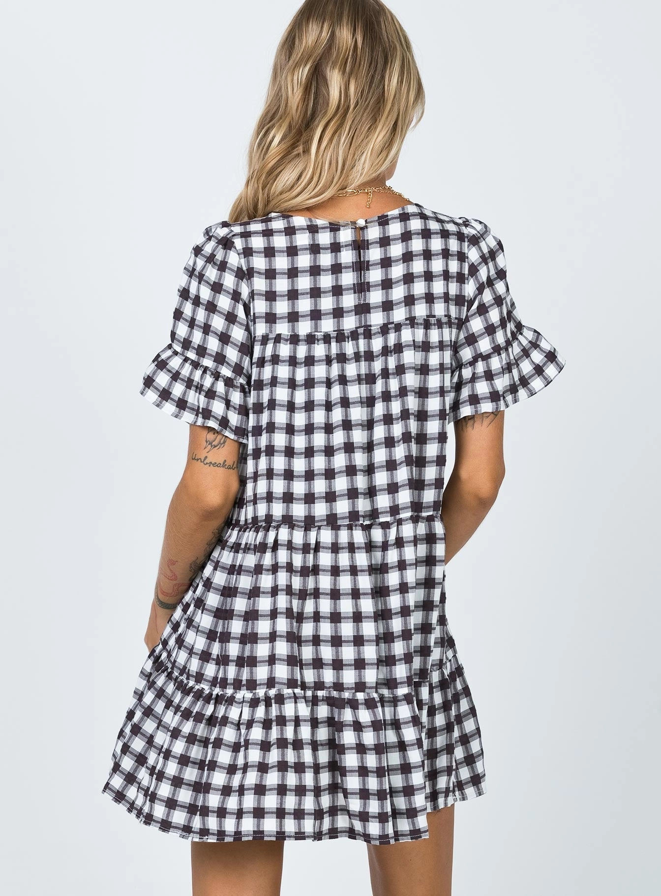 Belted-Style Shimmer-Finish Miami Check Mini Dress Black