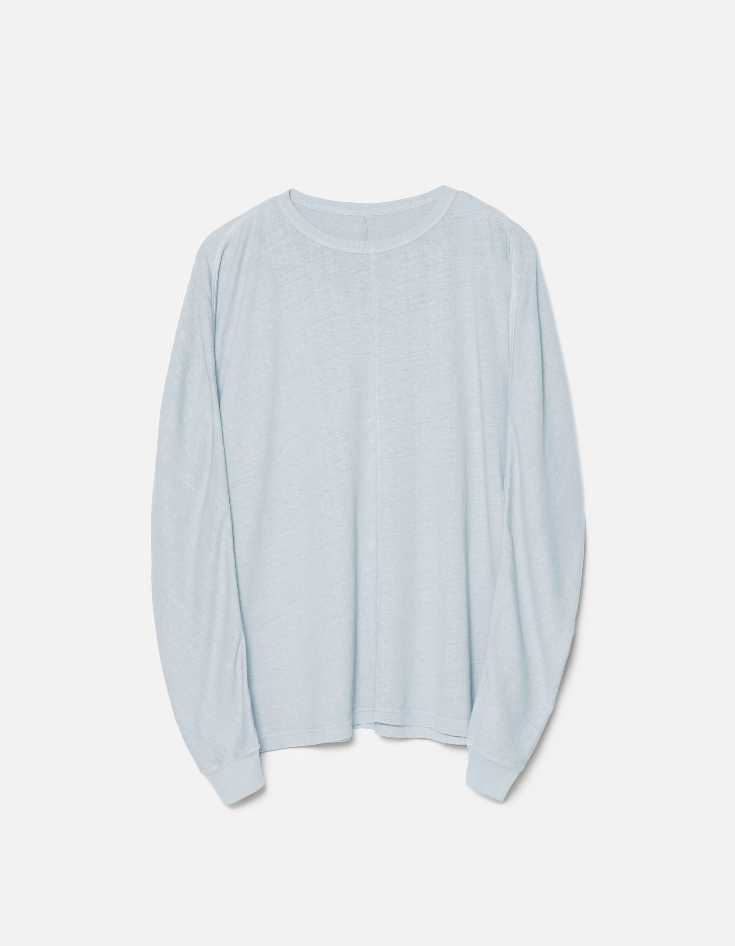 Fashionable Shirt Adjustable Collar System 5245 Hemp Cross Loose L/S T-Shirt Ice Blue