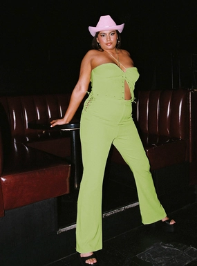 Mid Way Laced Flare Pants Green Curve Tight Fit Everyday Flex