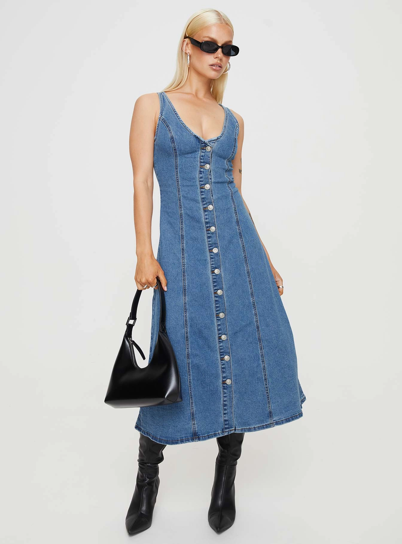 Casual event outfit Midler Denim Midi Dress Mid Blue