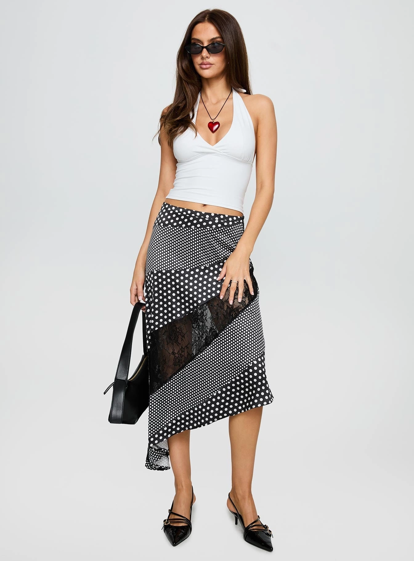 Midnight Memories Asymmetrical Midi Skirt Black Multi Soft Styling