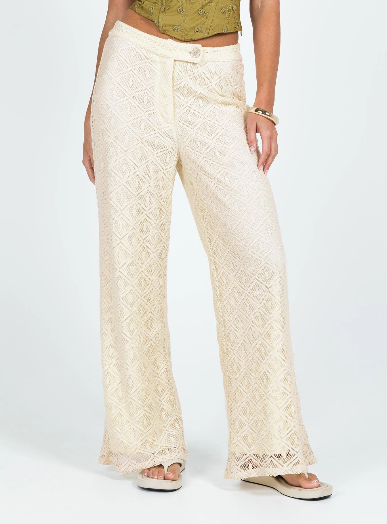Mikenzie Pants Cream smooth zipper Tapered Leg Design