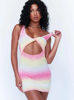 Mila Mini Dress Yellow / Pink Casual Edge Sweetheart Cut