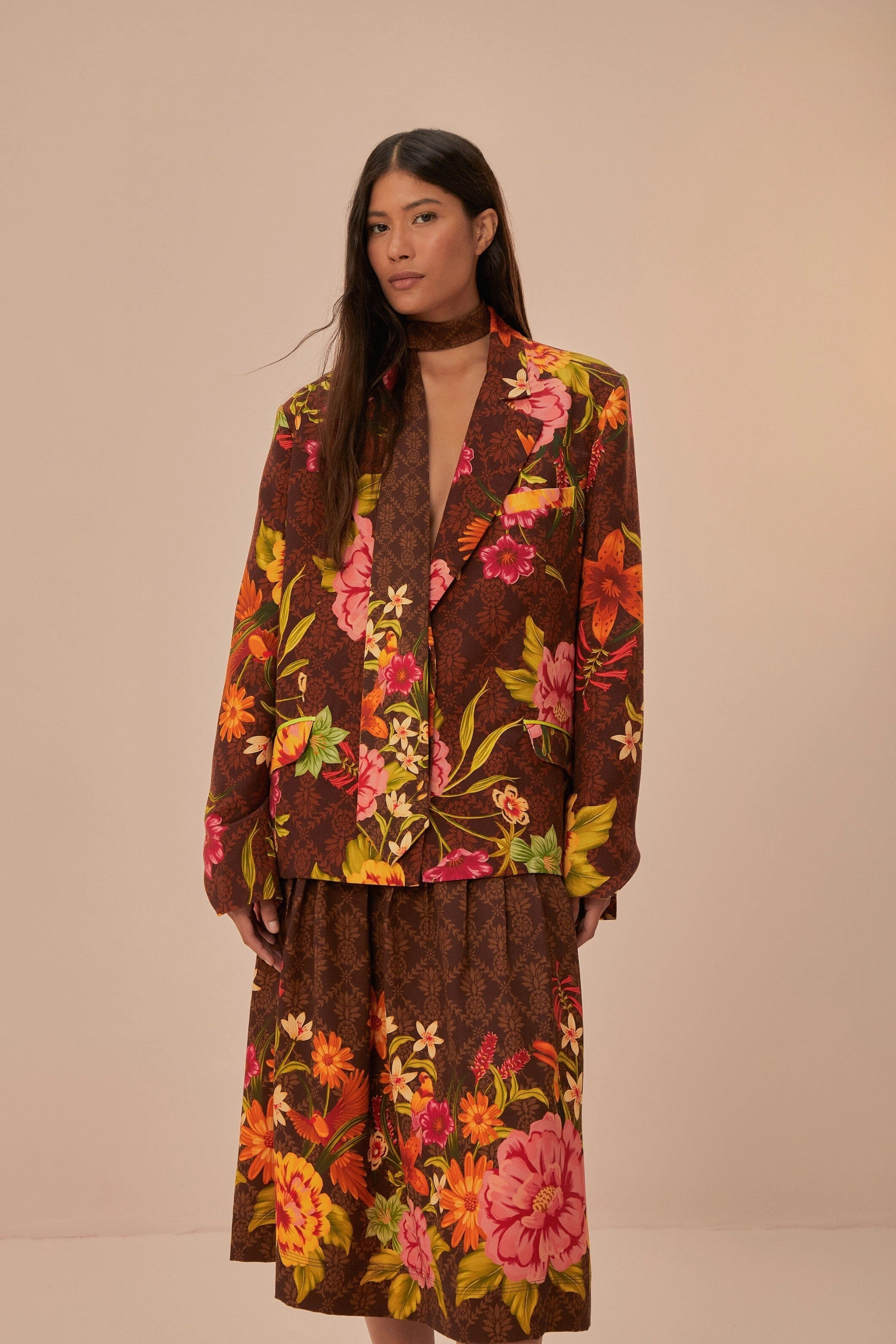 Brown Charming Garden Midi Skirt Layer Combo