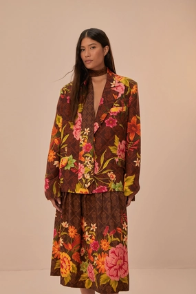 Brown Charming Garden Midi Skirt Layer Combo