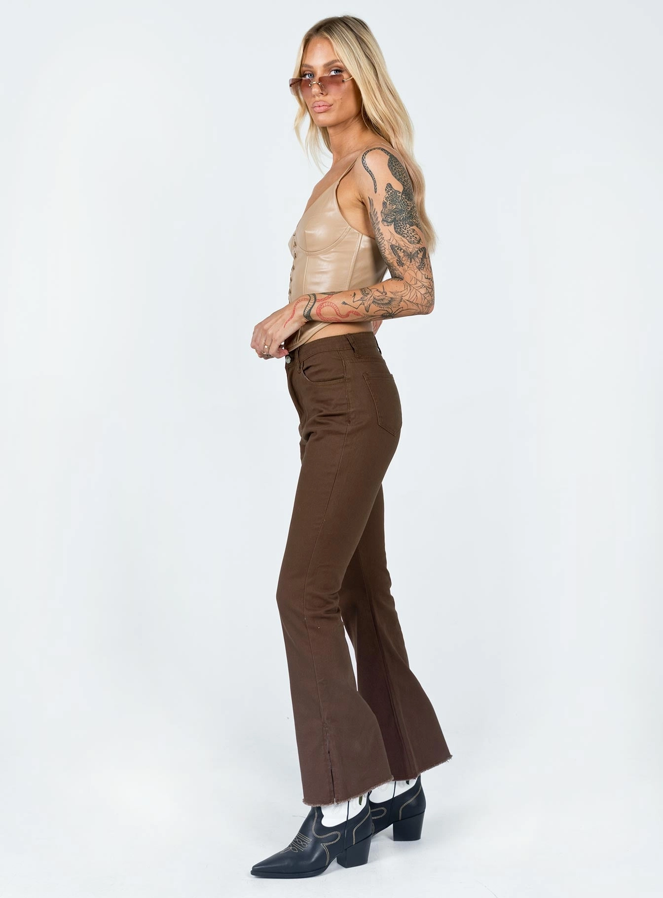 No Fade Look Aalia Wide Leg Denim Jeans Brown