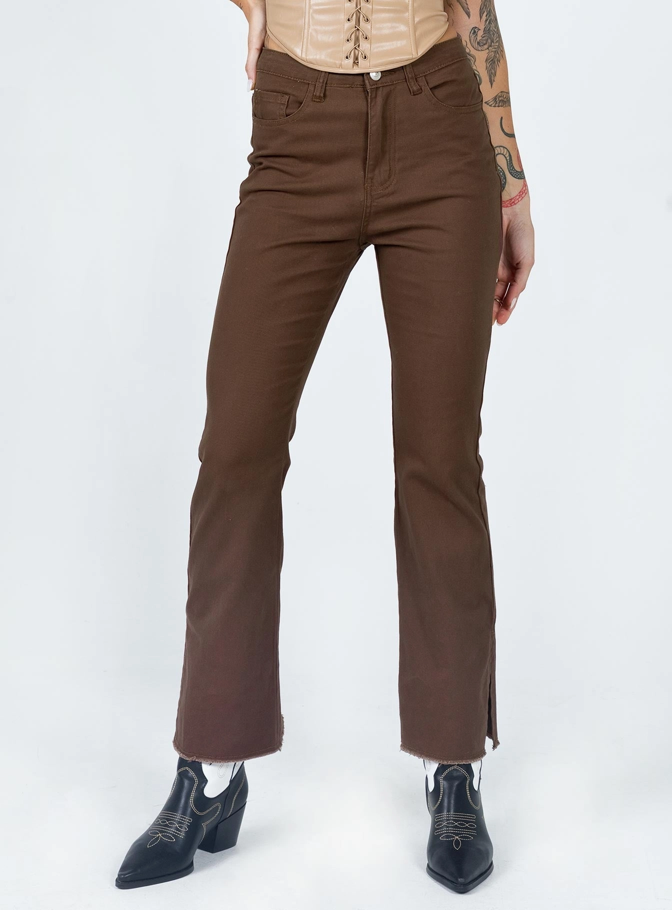 Aalia Wide Leg Denim Jeans Brown Youth Style Office Wear