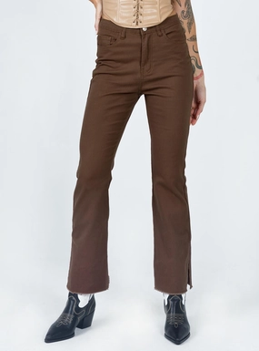 Aalia Wide Leg Denim Jeans Brown Youth Style Office Wear