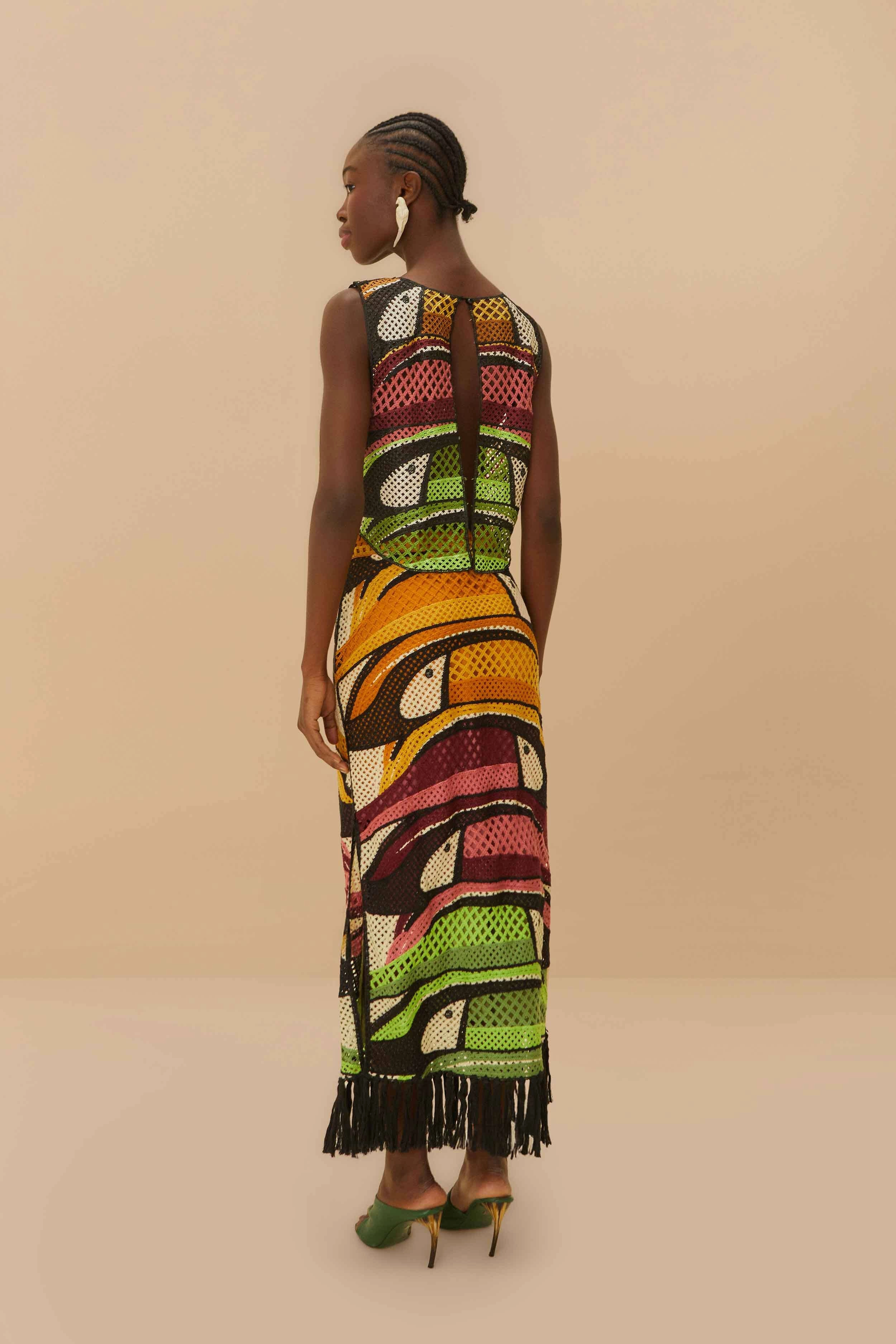 Mix Separates Natural Look Multicolor Toucan Tree Crochet Skirt