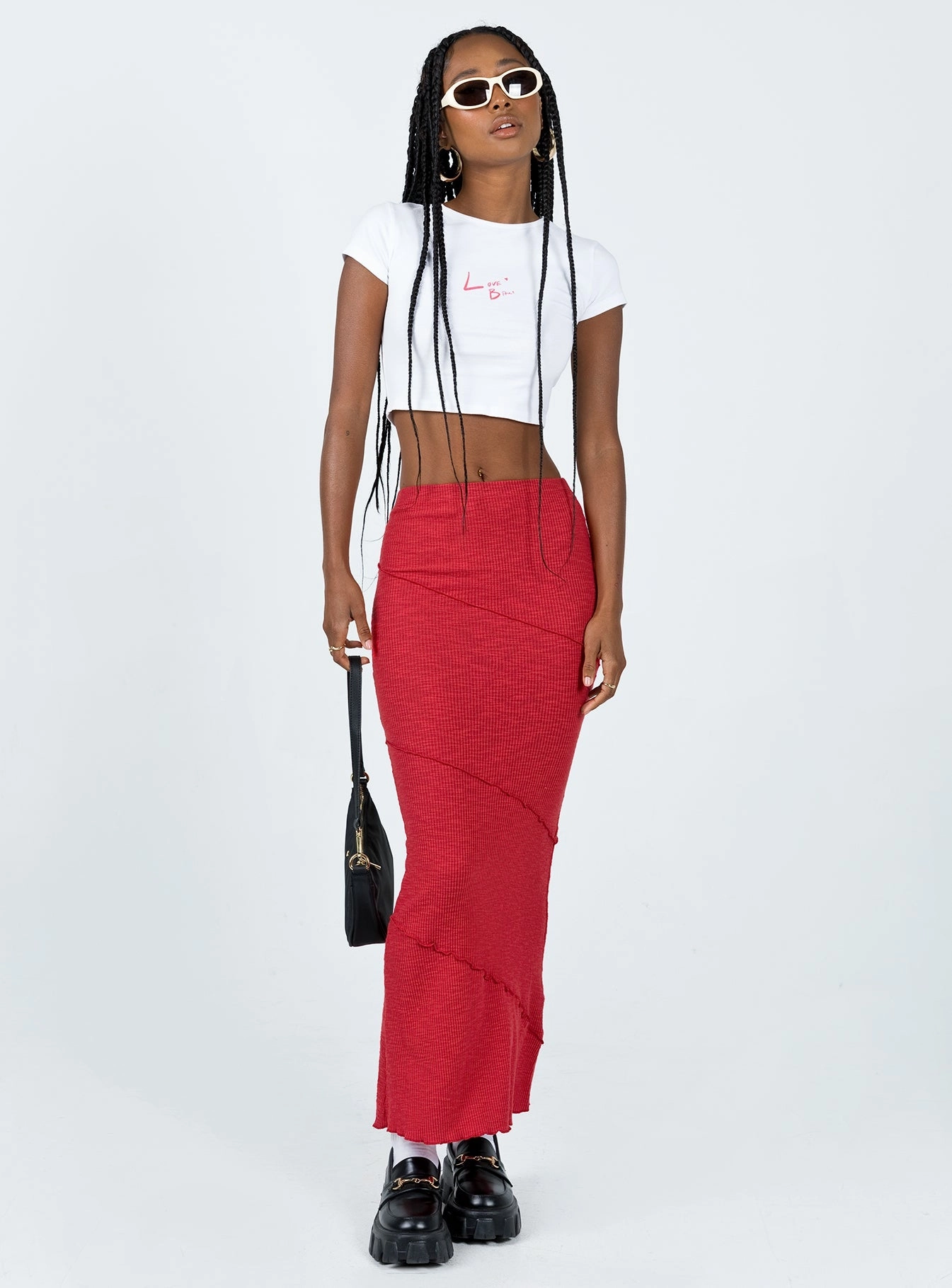 Pastel tone Oscar Maxi Skirt Red