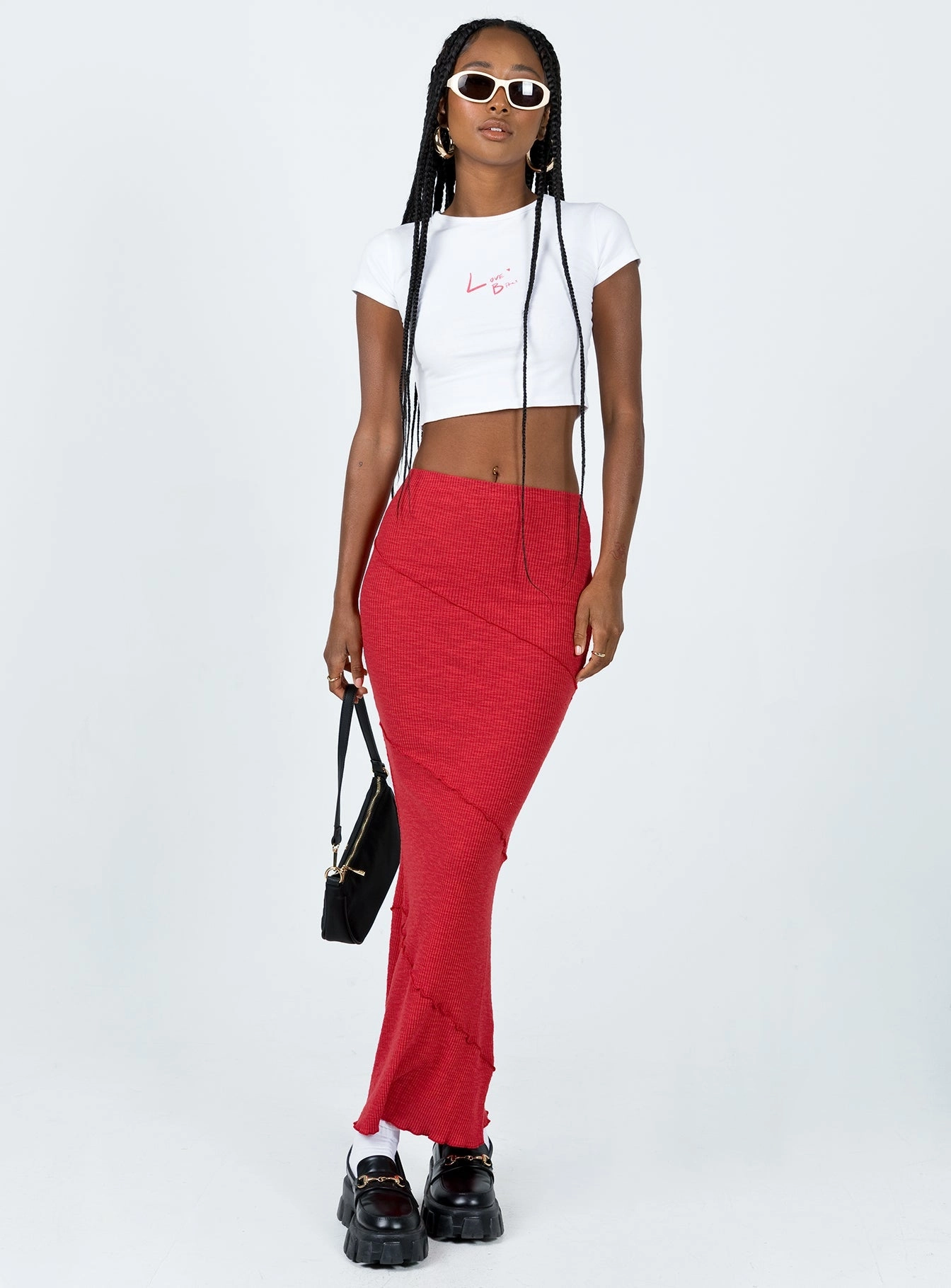 Oscar Maxi Skirt Red Outfit Moodboard Fast fashion