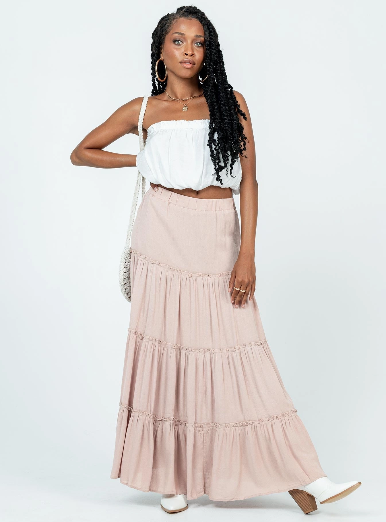 Miriah Maxi Skirt Beige perforated design Casual Moments