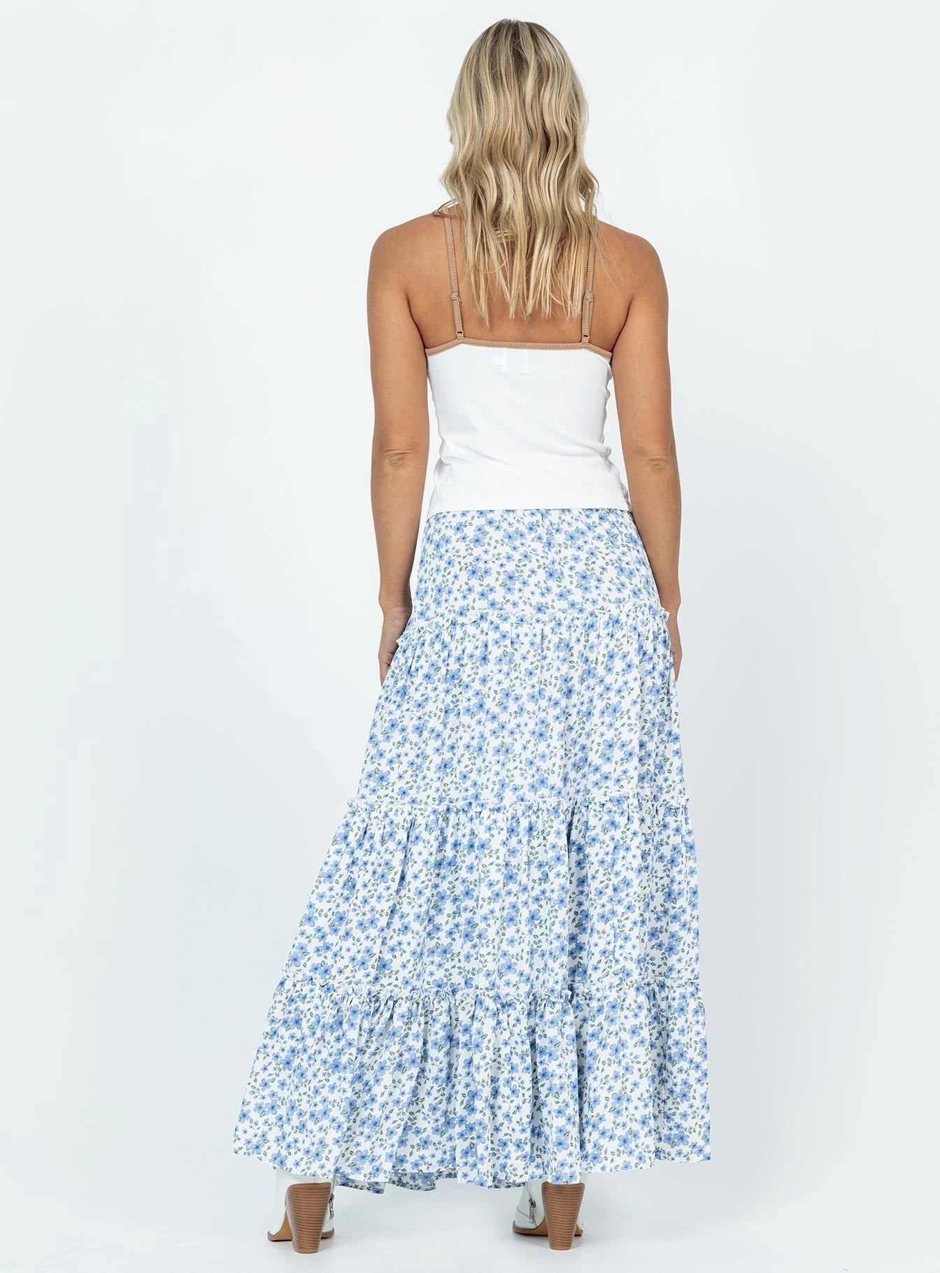 Couture Inspired Miriah Maxi Skirt Blue Floral