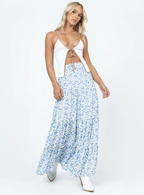 Miriah Maxi Skirt Blue Floral Affordable Fashion